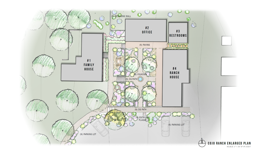 An architectural rendering of the Dangermond Preserve PCI field station facilities.