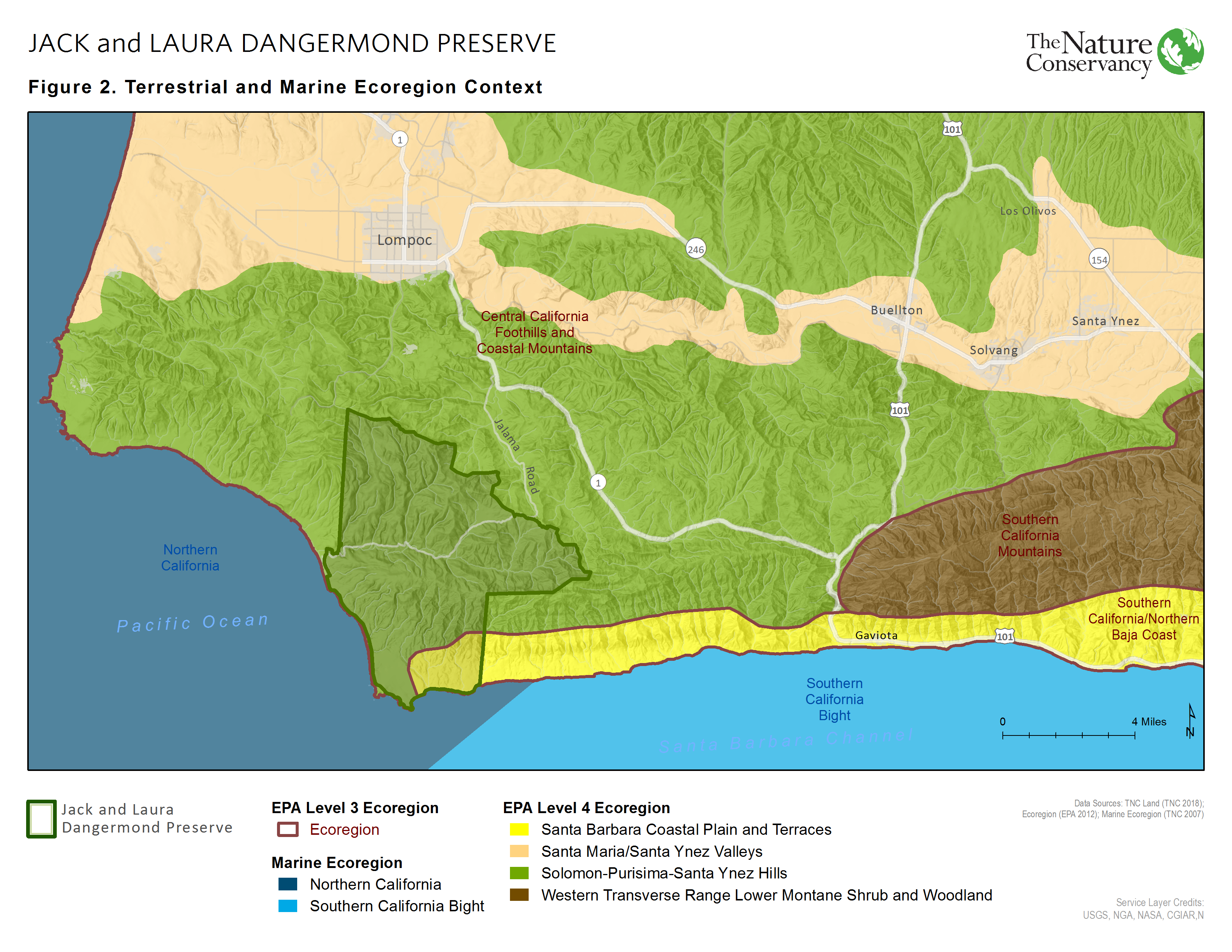 Ecoregional context map of the Jack and Laura Dangermond Preserve.